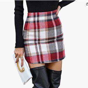 Womens Plaid Wool Mini Skirt Size S - Red/Brown/Blue